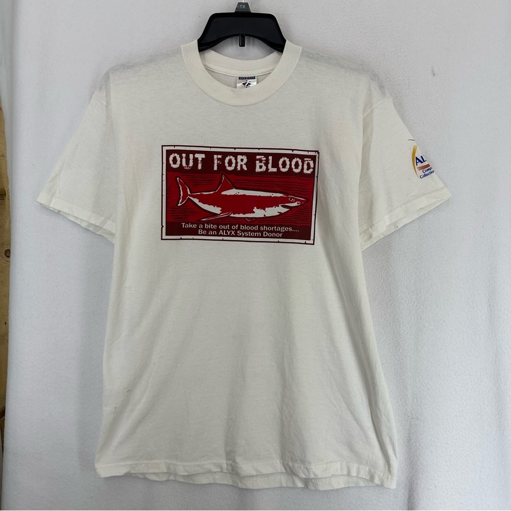 Out For Blood Shark Doner T Shirt Mens Large White